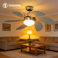 Ventilateur de plafond TS30-6CL 30 pouces avec lumière |   6 pales en MDF, 1 support de lampe E27, commande par cordon, AC50W DC30W 110-240V