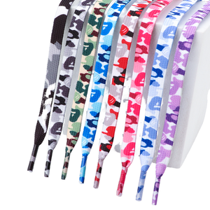 Cordones planos de camuflaje de poliéster de 8mm de ancho al por mayor, cordones de zapatos con estampado de poliéster para zapatos AF1 <span class=keywords><strong>DUNK</strong></span> <span class=keywords><strong>AJ1</strong></span> - Product Image 1