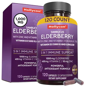 อาหารเสริมสนับสนุนภูมิคุ้มกันฉลากส่วนตัว OEM วาสนาแคปซูล Elderberry พร้อมซินซีและวิตามินซีสําหรับผู้ใหญ่