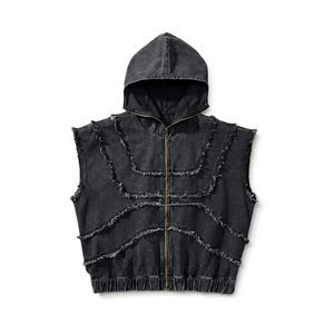 Gilet sans manches en denim noir pour homme, style streetwear - Product Image 1