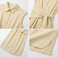 Robe chemise beige sans manches pour femme, design original personnalisé, élégante, taille croisée, robe midi, robes de luxe pour femmes de bureau, OEM