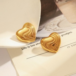 Heart Shape Stud <b>Earrings</b> Gold Plated Geometric Design Stainless Steel <b>Post</b> Fashion Jewelry - Product Image 3
