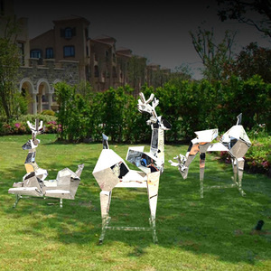 Escultura de Ciervo de Acero Inoxidable, Forma Irregular, Decoración de Jardín para Exteriores, Montaje en Suelo, Diseño Animal - Product Image 1