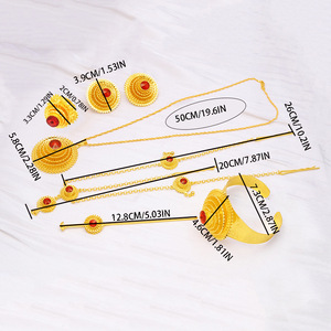 Позолоченный 24-каратным золотом ювелирный набор из сплава в ближневосточном стиле (Дубай): колье, серьги, кольцо, браслет, заколка для волос. Аксессуары для свадьбы и вечеринок, подарок. - Product Image 4