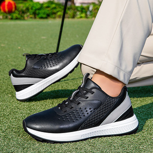 Men Golf Shoes Black Rubber Outsole Flat Heel Sports Casual Wearable For Outdoor Activities Standard Thickness - Product Image 1