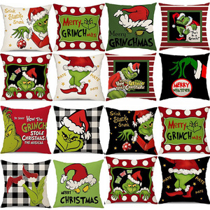 Linen <b>Square</b> Christmas <b>Pillowcase</b> Cartoon Grinch Green Monster Factory Home Textiles - Product Image 4