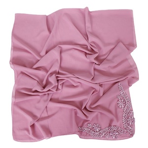 Pañuelo cuadrado de gasa Premium Hijab musulmán con bordado equivalente Floral moda diadema Islam modestia turbante Bawal - Product Image 5