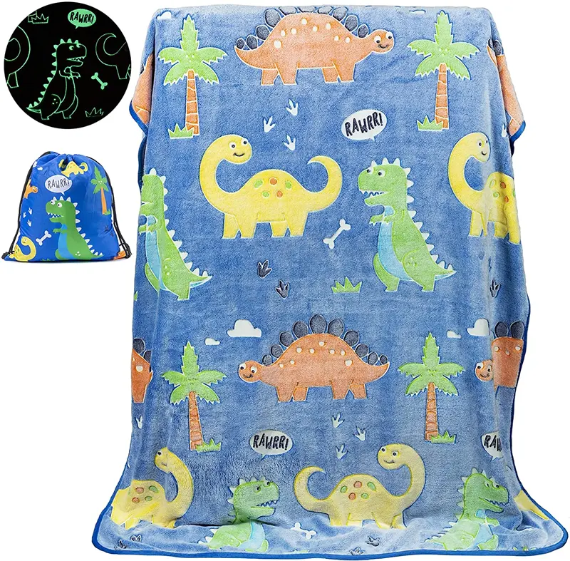 Logo personalizzato Glow in The Dark coperta Dinosaur coperta per bambini Glow In The Dark coperta luminosa