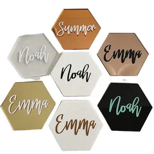 Porte-cartes en acrylique pour mariage, Base transparente autoportante, plaque découpé au Laser, impression de noms d'invités, pièces - Product Image 1