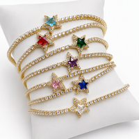 Ensemble de bracelets tennis Fashion Star, dorés, avec breloques étoiles colorées en zircon cubique, pour femmes, vente en gros pour bijouteries et boutiques