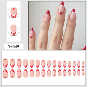 24 pièces de <span class=keywords><strong>faux</strong></span> ongles décoratifs pour les fêtes, divers motifs géométriques de style français pour la <span class=keywords><strong>Saint</strong></span>-<span class=keywords><strong>Valentin</strong></span>, couverture complète, longue durée - Product Image 3