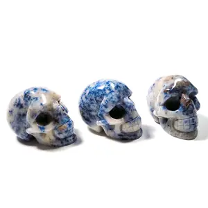 Phantasie 2 zoll geschnitzt hohe qualität blau spot jasper stein stein schädel kopf für dekoration