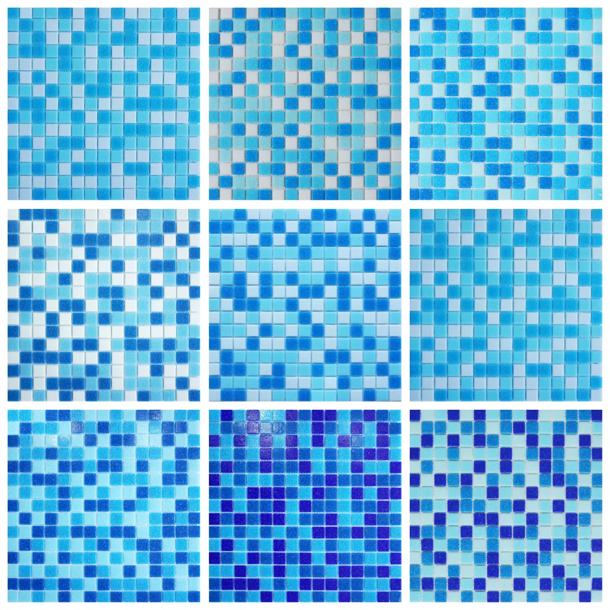 Mattonelle di mosaico per piscina in vetro quadrato blu Mix Hot Melt 20x20mm