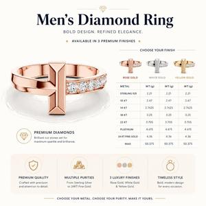 14KT Yellow Gold T Motif Diamond <b>Ring</b> Modern Bevel Band <b>Men</b> Statement <b>Ring</b> Fine Contemporary Jewelry Anniversary Gift - Product Image 4