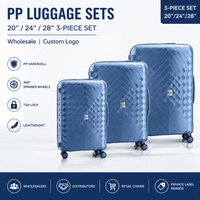 Ensemble de valises rigides en PP bleu ciel, bagage cabine à roulettes, coque géométrique, marque privée, assortiment de couleurs, rangement imbriqué