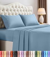 Parure de lit hôtelière 4 pièces 100 % coton, couleur unie, lavée, 300 fils, antibactérienne, ignifuge, avec coutures