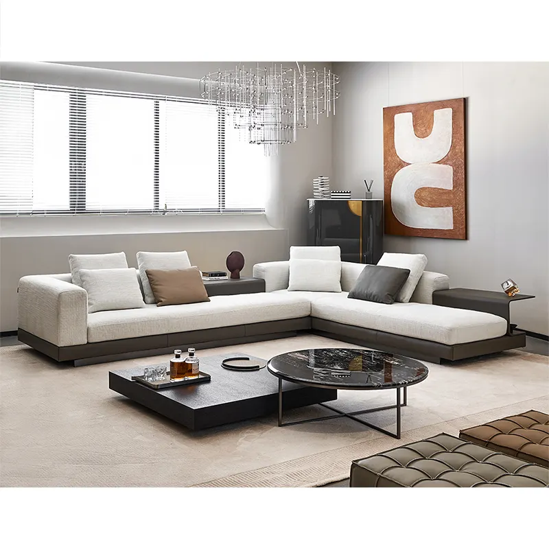 Hot bán hiện đại Ý sang trọng Linen biệt thự sofa thoải mái ngả l-hình dạng cắt phòng khách Hot Bán nhung ghế sofa