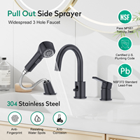 Robinet de lavabo de salle de bain multifonctionnel noir mat CUPC DOE de haute qualité, certifié NSF61, à 3 trous, avec douchette extractible pour baignoire à cascade