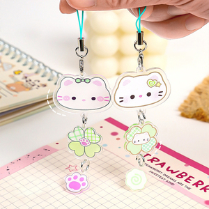 Spot Cute Four-Leaf Clover Cat Key Chain Pendant Plastic Acrylic Cartoon Schoolbag Accessory Small Gift for Girls Wholesale - Product Image 4