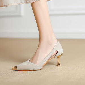 Elegantes Zapatos de Tacón Hueco para Mujer, Tacón Medio, Estilo Stiletto, Color Sólido, Tacón Alto, Piel Sintética, Hebilla, Sin Cordones, Zapatos de Exterior - Product Image 4