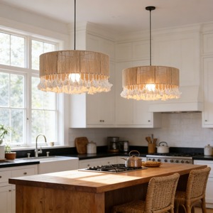 Boho Hand Woven Chandelier Rattan Pendant <strong>Light</strong> Coastal Style Ceiling Lighting <strong>Fixtures</strong> for Living Kitchen Bedroom - Product Image 2