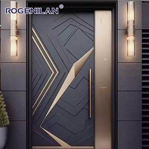 Puerta de entrada de aluminio grabada en 3D de alta calidad personalizada Rogenilan, pivote único con cerradura inteligente, puertas delanteras principales de entrada de seguridad - Product Image 1