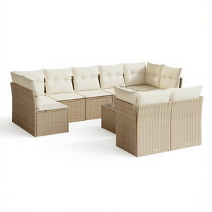 Ensemble de canapés de jardin beige 6 places en rotin, mobilier d'extérieur résistant aux intempéries, design contemporain - Product Image 1