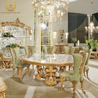 Meubles italiens faits à la main, ensemble de salle à manger classique en coquillages de luxe, table ronde et 8 chaises
