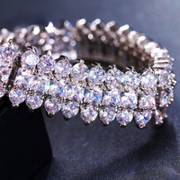 Bracelet Chaîne Scintillant à 3 Rangs, Style Minimaliste Iced Out, avec Cristaux CZ Colorés, Plaqué Argent, Bijou de Poignet Tendance