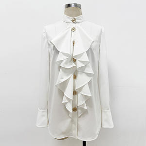 Spot 2025 nouvelle étoile européenne et américaine mode simple mince <span class=keywords><strong>champignon</strong></span> volants polyvalent blanc chemise à manches longues - Product Image 4