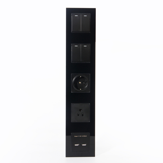 Smart Hotel Tempered Glass 5 Panels Connected Vertical Wall Switch and Socket with Different Function Modular