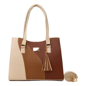 Sac fourre-tout beige en cuir Saffiano pour femme Fana Azyadeth M3733, grande capacité, avec chaîne décorative, sac à main de plage - Product Image 4