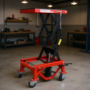 Hydraulic Scissor Jack Lift 300 Lbs Capacity For Small Dirt Bikes With Foot <b>Step</b> Wheels - Product Image 2