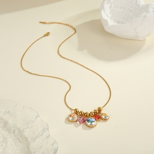 Collar de gota de amor con estampado de perlas Vintage para mujer, collar con colgante múltiple de acero inoxidable con Flor de Oro de 18 quilates para regalo de joyería - Product Image 5