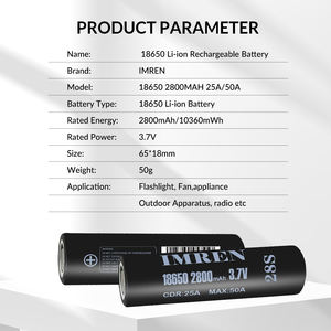 <span class=keywords><strong>IMREN</strong></span> <span class=keywords><strong>18650</strong></span> Batterie <span class=keywords><strong>2800mah</strong></span> 28S 50A USA LAGER 3,7 V 3,6 V Lithium-Li-Ionen-Zelle wiederauf ladbar Inr18650 Zylindrisches ternäres Akku US - Product Image 2