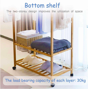 Nouvelle Armoire Portable en Bambou avec Porte-Vêtements, <span class=keywords><strong>Étagère</strong></span> de Rangement à <span class=keywords><strong>Roulettes</strong></span> et Range-Chaussures pour Chambre et Salon - Product Image 5