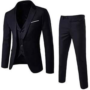 Costume formel gris clair noir en gros 3 pièces Blazer Gilet Pantalon Coupe ajustée 1 bouton Smoking pour homme Mariage Bureau Affaires Velours - Product Image 4