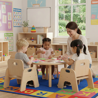Table ronde en bambou pour enfants, table d'activités Montessori en bois pour tout-petits, mobilier de salle de jeux pour enfants, vente en gros OEM personnalisée