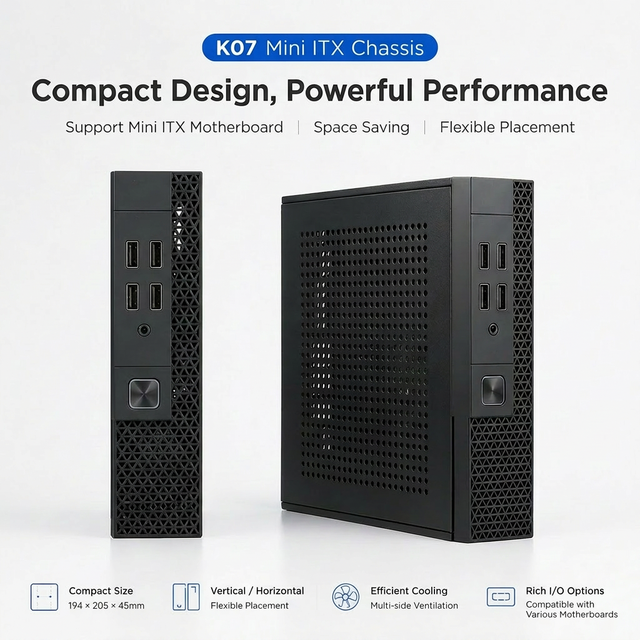 Compact Mini ITX Computer Case K07 Ultra Slim Desktop Chassis for Mini PC Business Office Computing SFF PC Case Stock