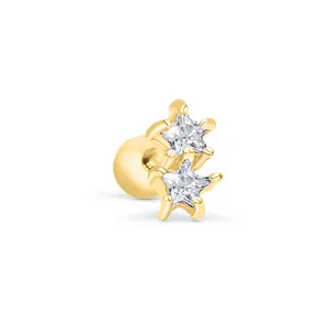 s925 sterling silver 18K gold plated double star diamond pierced stud earrings
