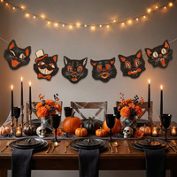 Bannière Guirlande Vintage Visage de Chat Halloween Très Vendue pour Décoration Murale Ambiance Fête