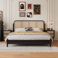 Lit en rotin et bois massif de style chinois vintage, tailles 12m/15m/18m, design multifonctionnel