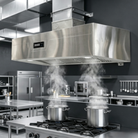 Hotte de cuisine professionnelle de luxe en acier inoxydable avec système d'extraction à capot, taille personnalisée et commande numérique pour cuisine d'hôtel