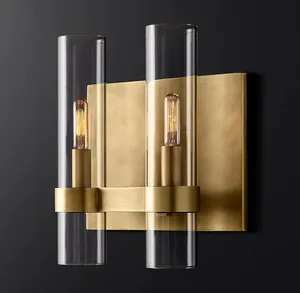 luxury bedside mirror bathroom luxury copper sconce lacquered brass finish glass shade double lights wall lamps