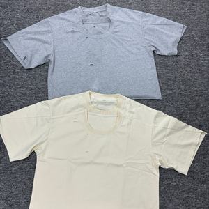 Fabricante de gran tamaño Boxy Drop Shoulder en blanco de doble cuello camiseta personalizada de peso pesado desgastado recortado Boxy Fit camiseta - Product Image 2