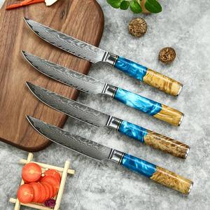 Juego de cuchillos para carne IOKO de 4 piezas, 67 capas de acero de Damasco, cuchillo de carnicero estilo japonés, mango de resina de madera de nogal, juego de cuchillos de chef para carne de res de Damasco - Product Image 5