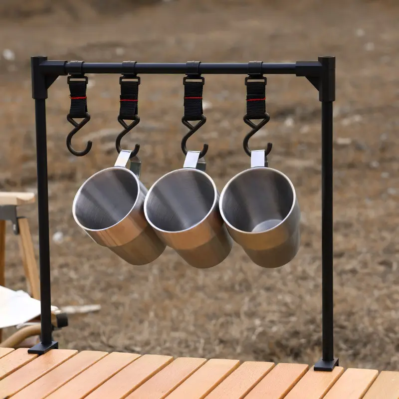 DELANHUWI Camping en plein air cuisine multifonctionnel détachable en alliage d'aluminium étagère support de lampe stockage suspendu support de couverts