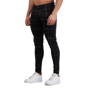 Oem Service Private Labels <b>Plaid</b> High Stretchy Black Plain Dyed Casual Mens Skinny Fit <b>Pants</b> - Product Image 1