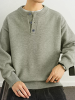 Pull en tricot à col Henry pour homme LVLAEA, coupe ample, décontracté, manches longues, broderie automne, acrylique/polyester