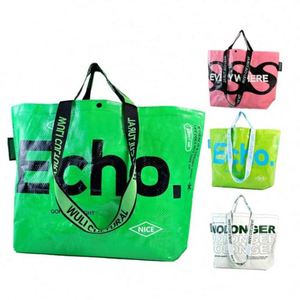 Bolsa de Compras Reutilizable Grande con Logotipo Personalizado, Impermeable, Laminada, de Polipropileno Tejido, con Cierre de Cremallera y Bolsillo Interior para - Product Image 2